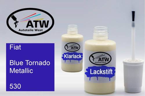 Fiat, Blue Tornado Metallic, 530: 20ml Lackstift + 20ml Klarlack - Set, von ATW Autoteile West.